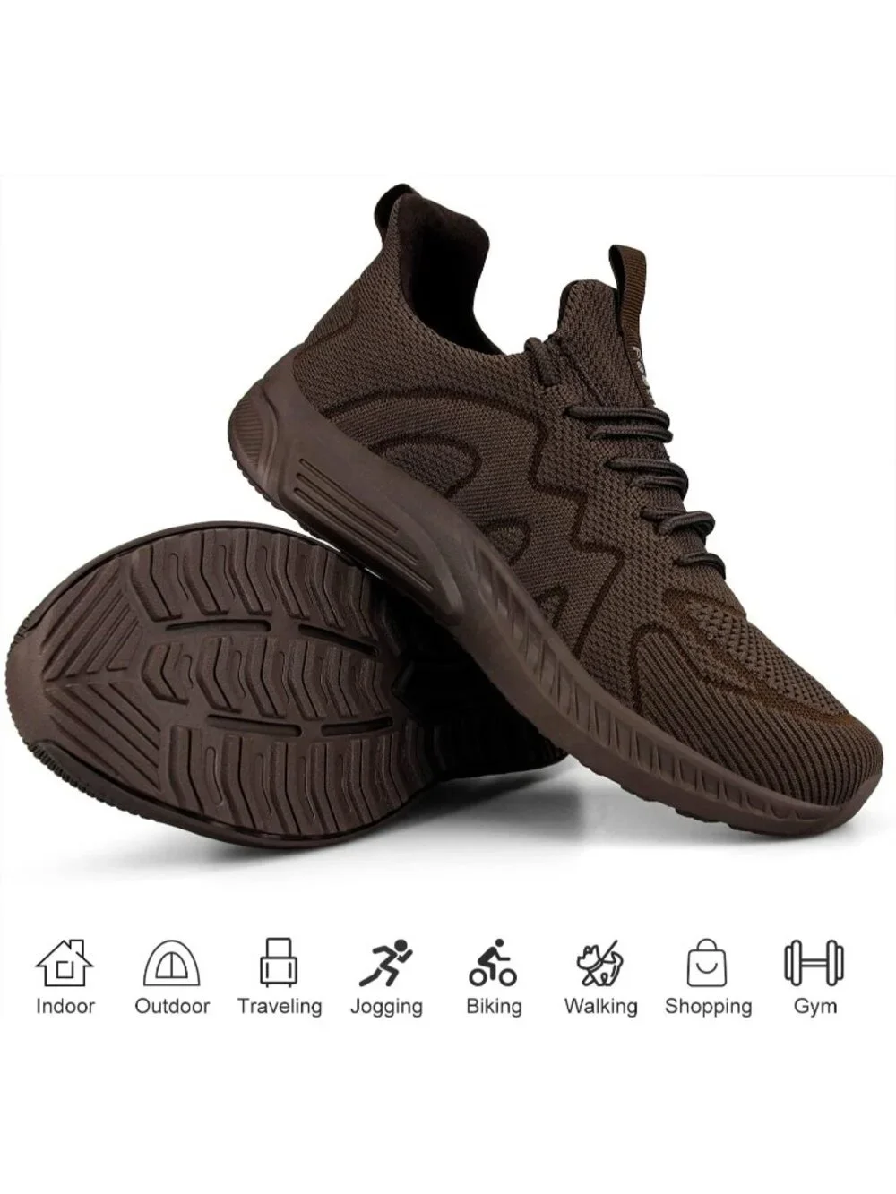 Men's Brown Non Slip Athletic Sneaker Slip On Walking Casual Running Shoes
